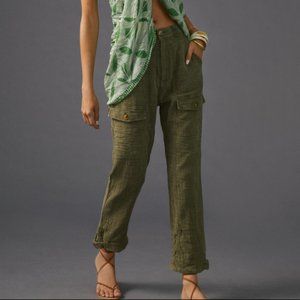 Anthropologie 8 NWT Gauzy Utility Pants Cargo Relaxed Moss Olive Green